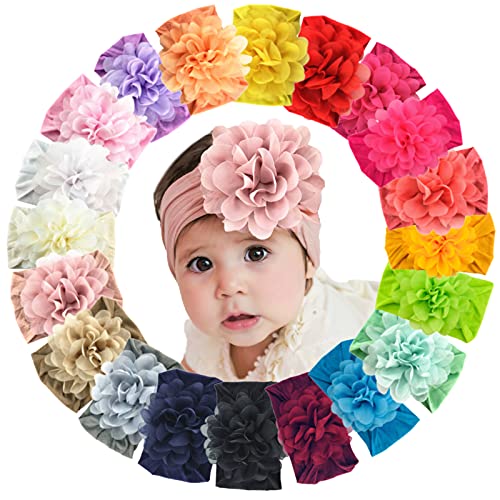 20 Colors Baby Girls Headbands Chiffon Flowers Hairbands 4.5Inch Hair Bows Soft Nylon Elastics Handmade Floral Hair Accessories for Newborn Infant Toddlers Kids