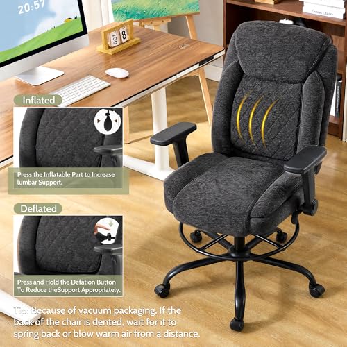 Image of Drafting Chair,Executive Tall Office Chair Flip-up Armrests for Counter Height Desk Drawing Use,High Task Chair with Adjustable Foot Ring &Inflatable Lumbar Support,Swivel Computer Stool, Fabric Black