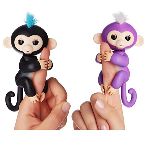 Fingerlings - Interactive Baby Monkey for Kid's Toy - 2 Pack Finn (Black with Blue Hair) and Mia(Purple with White Hair)