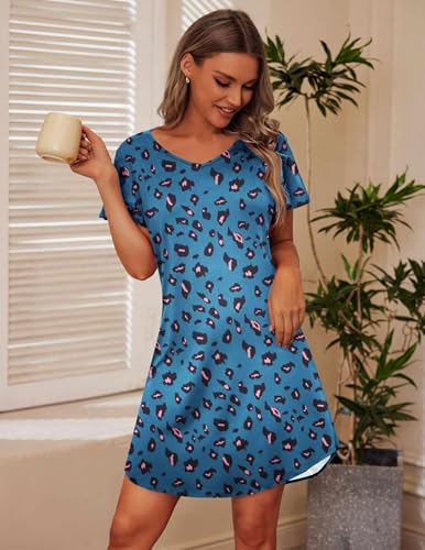 Image of Ekouaer 2 Pack Nightgowns for Women Short Sleeve Nightshirt Soft Sleepdress