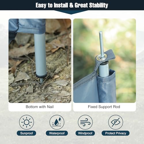 REDCAMP Windschutz für Camping, Heavy Duty Strand Sichtschutz mit Sichtfenster Stahlstangen Heringen Seilen, Outdoor Caravan Privacy Shield für Garten BBQ Picknick Lagerfeuer Holzkohlegrills, Grau
