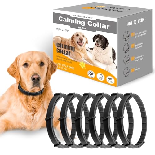 Dog Calming Collar Helps Reduce Unwanted Behavior 6 Packs Calming Collar for Dogs Stress Relief Lasts 120 Days 25 Inches Size Flexible Adjustable Collar for Puppy & Adult Dogs Black