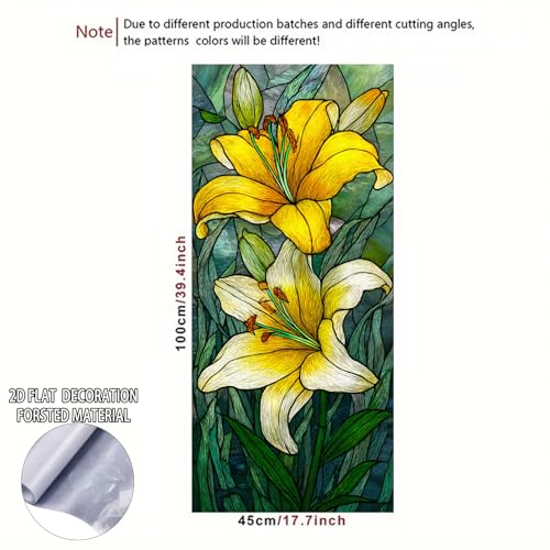 Image of Nuxovilar Gothic Rainbow Yellow Flower Pattern Window Film 17.5x39.3 PVC | Yellow Flowers, Gothic Decal fresh floral sticker, rainbow glass wrap for bedroom living room home (Yellow Floral)