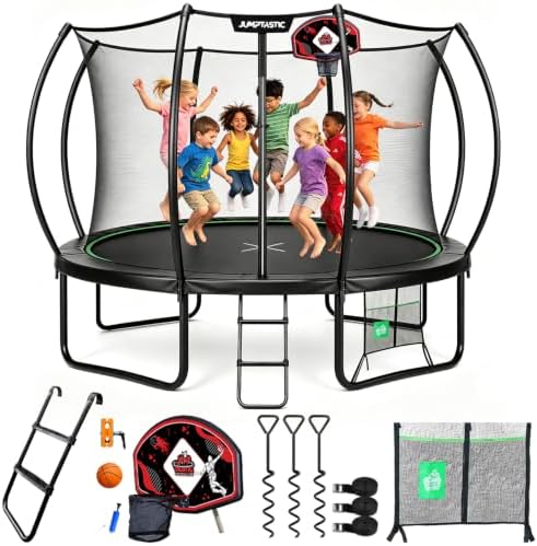 Trampoline with Net, Basketball Hoop, Ladder Anchor Kit for Backyard Family