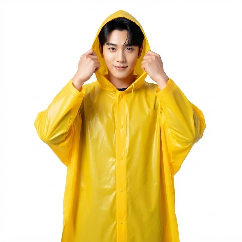 PVC Rain Poncho with Hood for Men & Women | Waterproof Lightweight Foldable Raincoat | Free Size Rain Wear for Travel, Hiking, Camping, Bike Riding, & Outdoor Activities-image-43