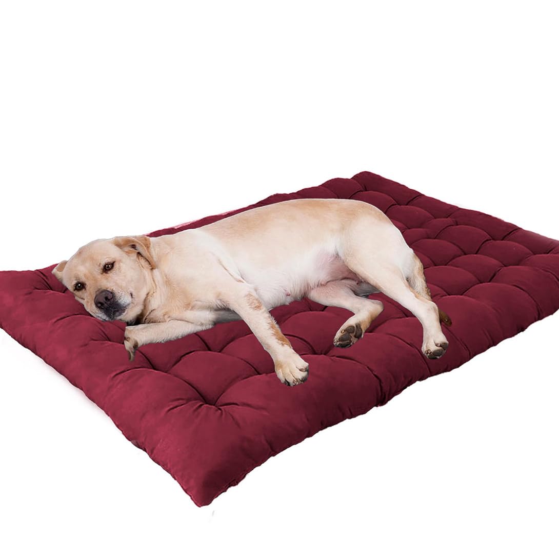 Lit en coton pour chien GGoty lavable et grand matelas apaisant rouge de 150 cm pour le salon