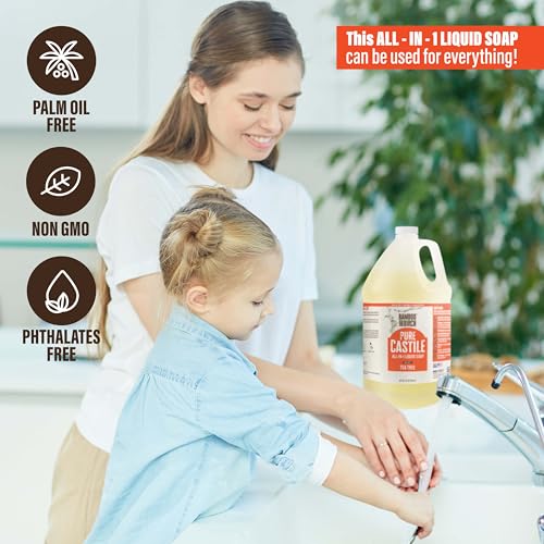 Image of BAMBOO AND BIRCH Pure Castile Soap Liquid, Certified Palm Oil Free Natural Soap, Tea Tree, 64 oz