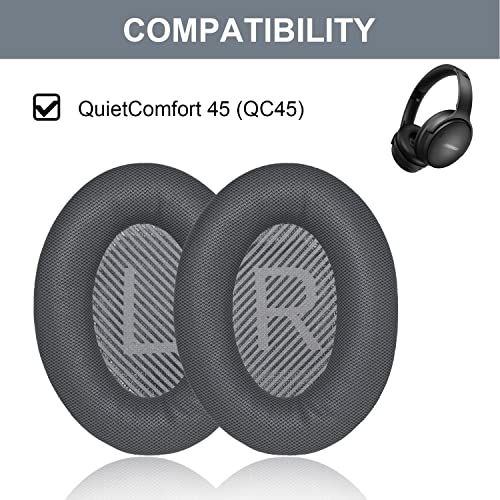 Aiivioll QC45 Replacement Ear Pads Cushions Earpads for Bose QuietComfort 45 (QC45) Wireless Headphones Softer Leather High-Density Noise Cancelling Foam,Earpads Repair Part(Gray) - Image 2