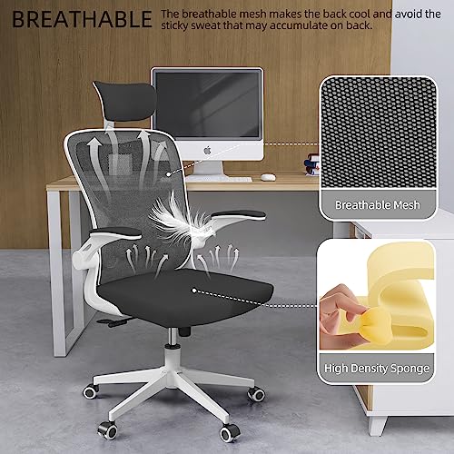 Image of Ergonomic Office Chair, High-Back Mesh Computer Desk Chair with Adjustable Height, Lumbar Support, Flip-Up Armrests,headrest，and Swivel Rolling Design for Home and Office Use