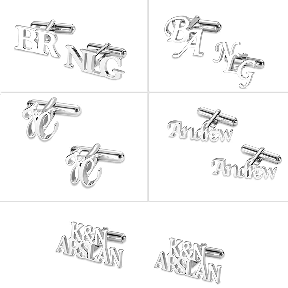 Roseinside Personalized Letter Cufflinks for Men Sterling Silver/Stainl Steel Custom Engraved Initials Cufflinks for Groom Weddings Business Tuxedo Suit Shirt Personalized Gifts for Father Grandfather Dad