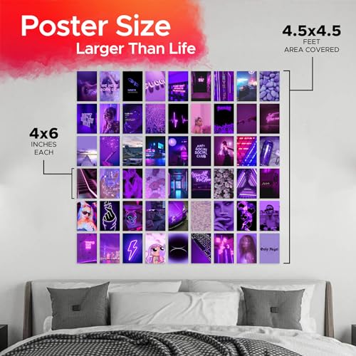 Image of CodersParadise Purple Wall Collage Kit - Aesthetic 4x6 Inch Posters for Bedroom, Dorm, Office & Living Room Decor | Premium Purple Theme Cardstock Wall Art Prints with Glue Dots Included (Pack of 54)