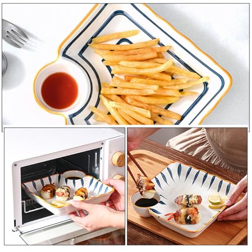 Juego 2 platos cerámicos para dumplings con compartimento para salsa miniatura 3