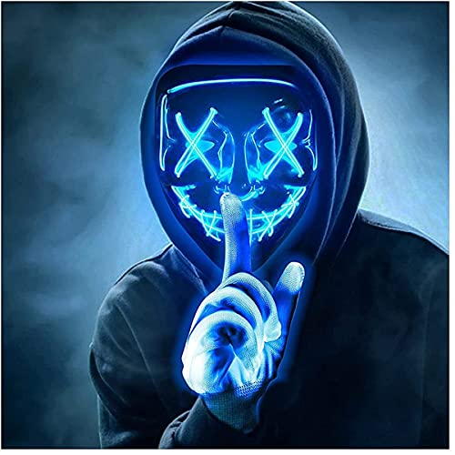 Max Fun Halloween Mask Glowing Gloves for Halloween Costume Cosplay Party Led Light Up Scary Masks with 3 Lighting Modes Hacker Cosplay Lighted Face Masks for Halloween Parties Masquerade Party(Blue) Max Fun Halloween Mask Glowing Gloves for Halloween Costume Cosplay Party Led Light Up Scary Masks with 3 Lighting Modes Hacker Cosplay Lighted Face Masks for Halloween Parties Masquerade Party(Blue)