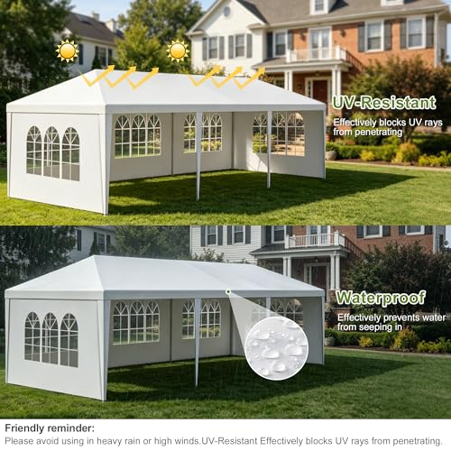 Image of 10' x 30' White Canopy Tent with 5 Removable Sidewalls, Outdoor Patio Gazebo with Transparent Windows, Shade Shelter Tents Ideal for Birthdays, Events, Parties, Weddings, Gatherings, BBQ