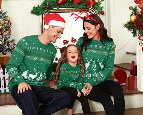 Image of Aiboria Matching Family Ugly Christmas Reindeer Snowflakes Sweater Pullover for Women /Men /Boys /Girls