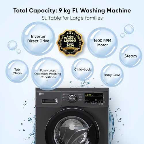 Image of LG 9 Kg 5 Star Direct Drive Technology, Steam Wash, 6 Motion DD, Smart Diagnosis, Fully-Automatic Front Load Washing Machine (FHM1409BDM, Allergy Care, In-Built Heater, Touch Panel, Middle Black)