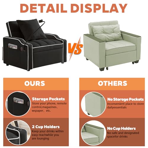 Sillón Convertible Plegable Negro miniatura 7