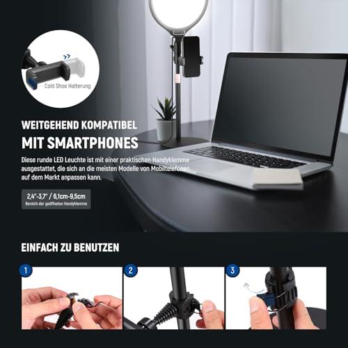 NEEWER Basics 10,5" Tischringlicht mit Ständer Handyhalterung Timer, Vollbild 15W dimmbar LED Selfie Panel Beleuchtung für iPhone Aufnahmen… – Ansicht 6