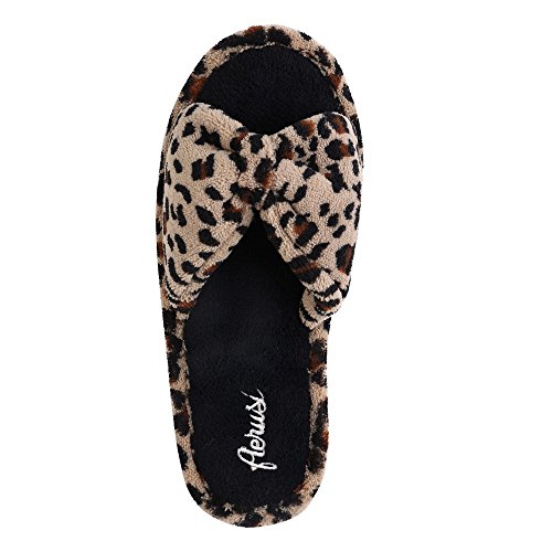 Aerusi Women's Cozy Slide Leopard Design Slipper, Leopard Brown, Women's Size 8 Regular Us #TOP2