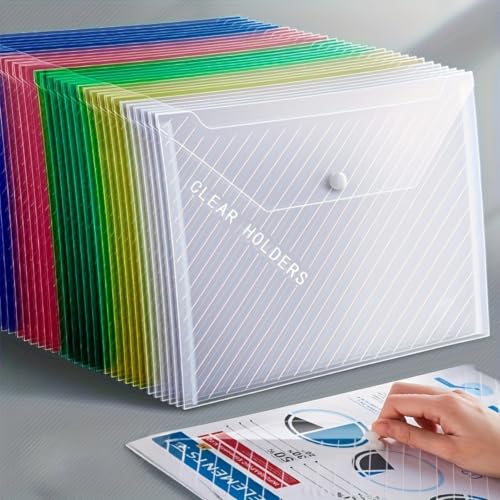 Kunststoff-Umschläge Aktenordner transparenter Ordner für Dokumente US-Briefe A4 Poly-Umschläge mit Etikettentaschen für Schule Zuhause Arbeit Büro 5 Stück
