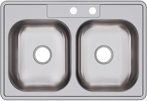 Miniatura 25 de Dayton D233221 Equal - Fregadero de acero inoxidable con doble tazón, 33 x 22 x 6.5 pulgadas