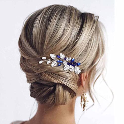 Casdre Crystal Bridal Hair Comb Silver Rhinestone Bride Wedding Hair Piece Side Comb Party Prom Hair Accessories For Women And Girls (B Blue) #TOP15