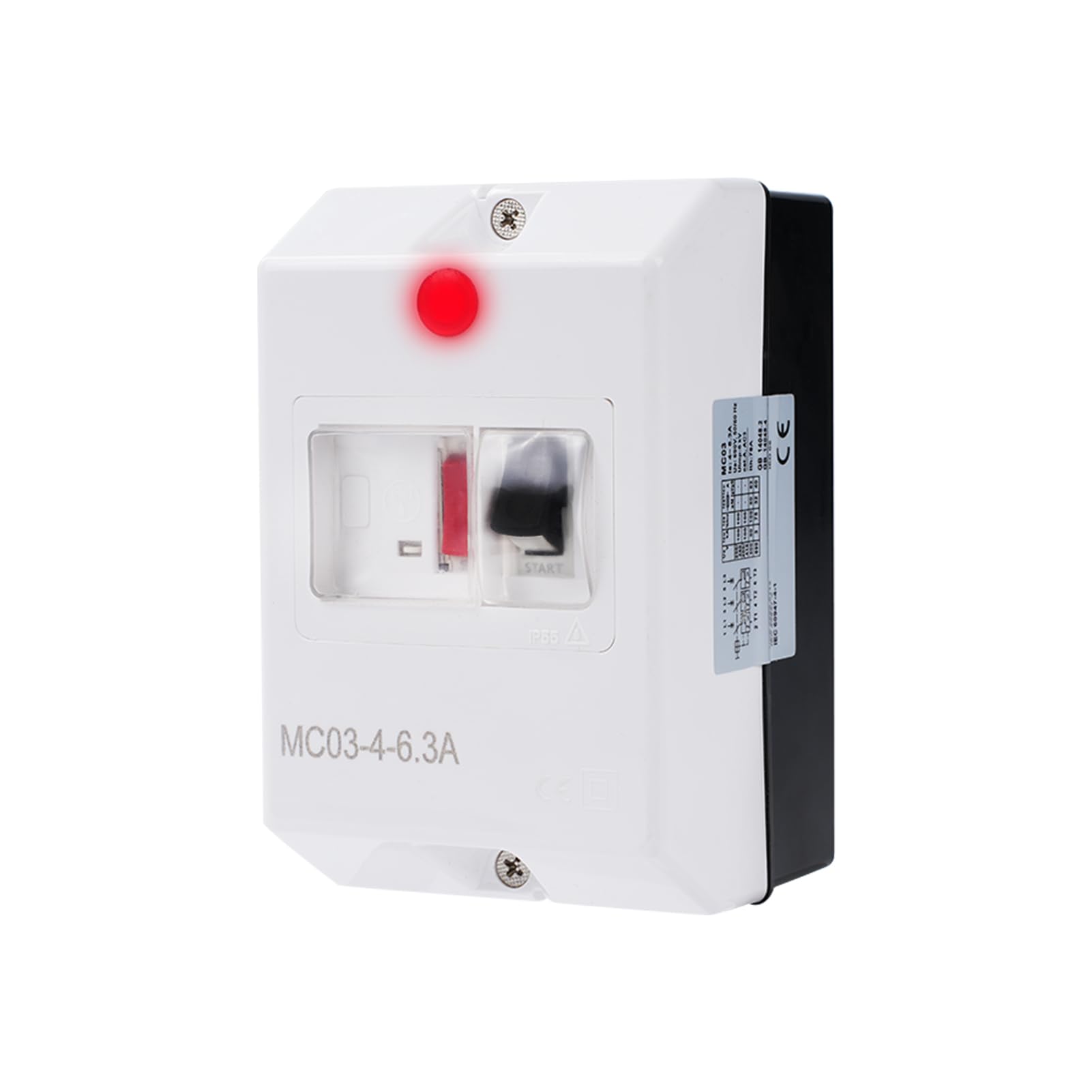 Motorschutzschalter 400V Motorleistungsschalter 690V 4-6.3A Knopfsteuerungstyp Motorschutzschalter Bemessungsstoßspannung 6KV Schienenmontage mit LED-Licht und IP55 wasserdichter (MC03)