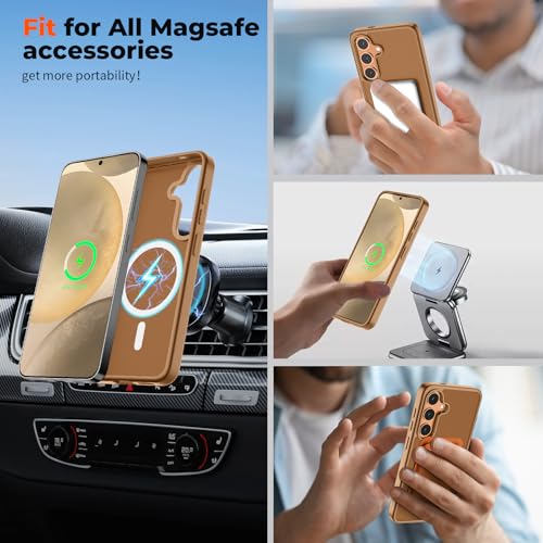 Image of SUPFINE Magnetic for Samsung Galaxy S24 Case / S25 Case with Screen Protector, (Built-in Magnets) (Military Grade Drop Protection) Slim Translucent Shockproof Phone Case,Brown