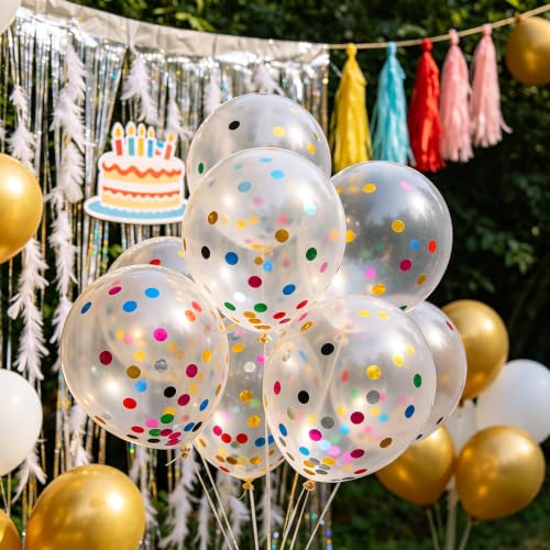 Image of 100pcs Rainbow Multicolor Confetti Balloons 12 inch | Clear Balloons Filled with Colorful Confetti Birthday Wedding Bridal Shower, Graduation Engagement Party