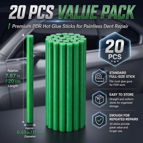 Image of CroBlissful 20 Pcs PDR Glue Sticks Hot Melt for Dent Repair,Green