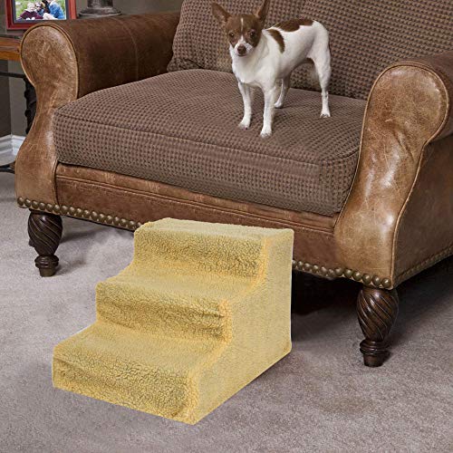 Chezaa Pet Stairs 3 Step Pets Ramp Cat Dog Ladder with Washable Cover,Durable Foldable Metal Frame,Suitable for Small or Medium Pets- Ship from USA (Beige)