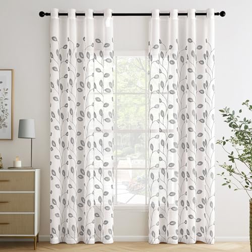 MIULEE 2 Panneaux Rideau Voilage Salon Moderne avec Motif Broderie, Tulle Rideau Transparent à Oeillets, Décoration Interieur Rideau Fenetre Chambre, Lot de...