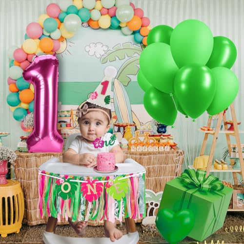 Image of Hawaiian Aloha High Chair Banner for 1st Birthday Party Decoration Tropical Hawaiian Luau One High Chair Tassel Garland Banner for Girls Baby Shower Moana 1st Birthday Party Backdrop Decoration