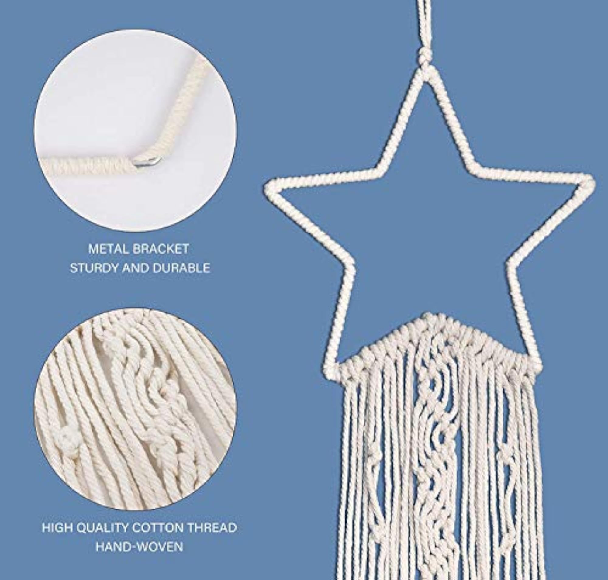 (Star & Moon) Macrame Wall Hanging Dream Catcher with LED Light String
