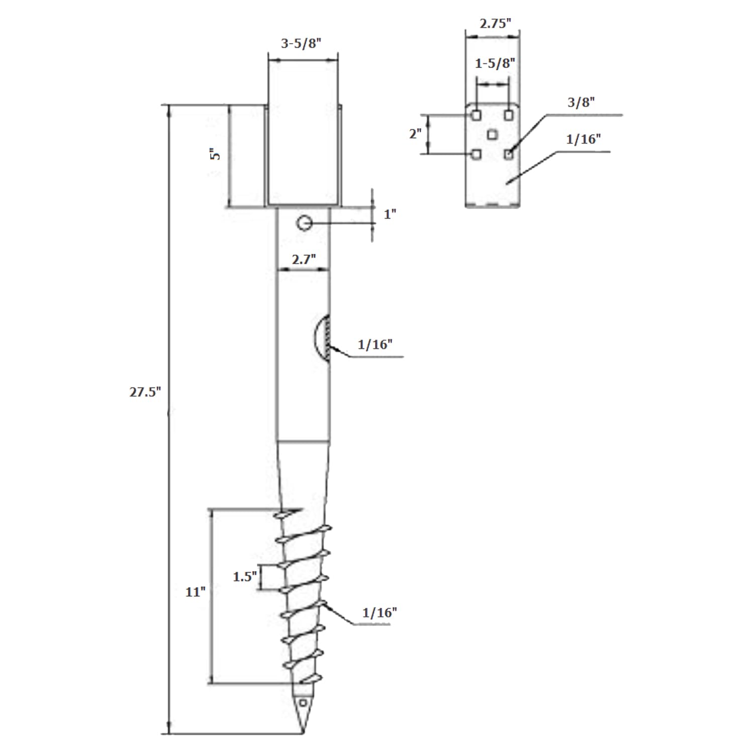 AshmanOnline Tornillo De Tierra Sin Excavación, Tornillo Modelo En U En Estaca De Poste - 27 Pulgadas De Largo, Se Adapta A 4X4 Estándar (3,5 X 3,5 Pulgadas) Ideal para Postes De Buzón - 2 Paquetes