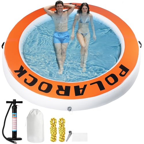 POLAROCK Inflatable Water Hammock Floating Dock, Round Float Ring for Summer Party, Heavy-Duty Raft Platform for Lakes Pools Oceans, Portable Lounger for Adults (Orange + White)