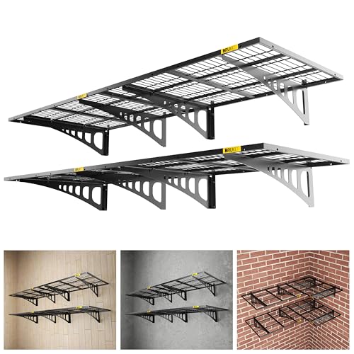 Brukid 2x3ft Adjustable Rail Wall Garage Storage Shelf, for Tool Room, Storage Room, Store Supermarket Wall Storage Shelving Rack (4 Pack-Black)