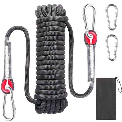 10m Corde d'escalade, Corde d'escalade Extérieure Corde d'escalade Statique de 10mm, Corde Sécurité Escalade, Escape Corde avec 2 Mousquetons pour Le Feu,...