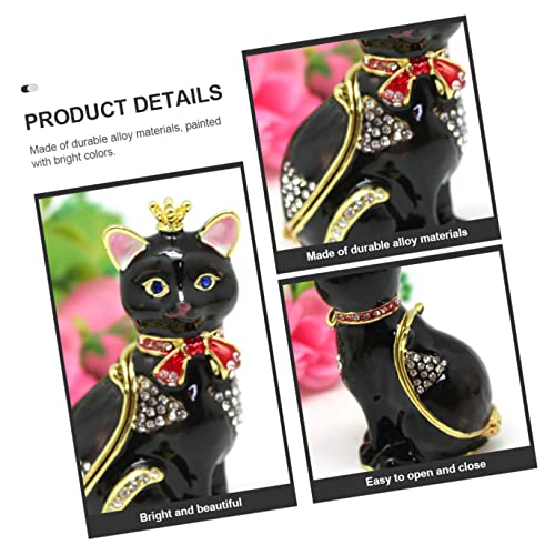 Zerodeko 5Pcs Box Chest Necklace Enamel Girls Black Hinged Kitten Trinket Decorative Painted Hand Gift Small Ring Organizer Collectibles Case Enameled Holder Countertop Ornament Cat #TOP3