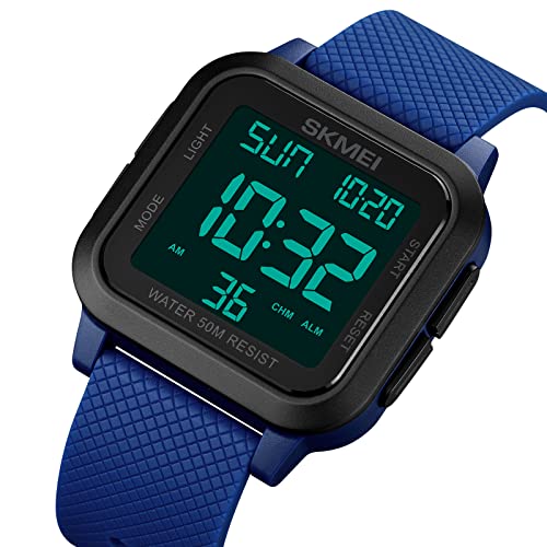 Gosasa Unisex Digital Watch Women Men Multifunction Outdoor Sport Watches Casual Silicone Strap Stopwatch Alarm Countdown Dual Time 50M Waterproof(Blue Black)2