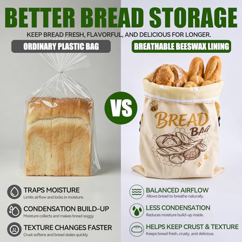 XL Beeswax Bread Bags for Sourdough, 2 Pack with Removable Liner - image 6