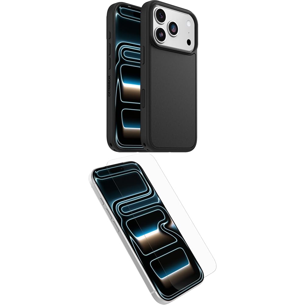 OtterBox Symmetry Series MagSafe funda para iPhone 17 Pro, Testada 3x con los estándares Militares anticaídas, Negro, Sin Caja Retail + OtterBox Glass Protector de Pantalla de Cristal Templado