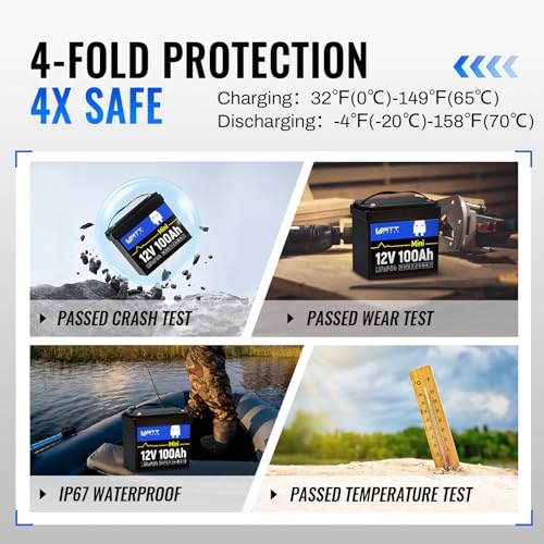 Image of WattCycle 12V 100Ah Mini LiFePO4 Battery 4 Pack 100A BMS 5120Wh