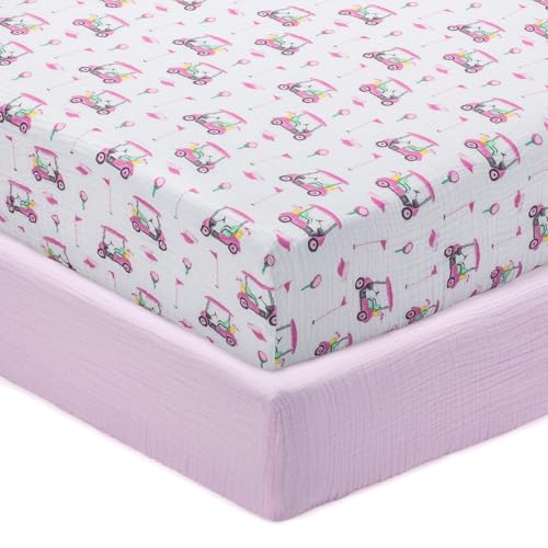 Image of LollyBanks Muslin Crib Sheet, 100% Cotton Fitted Crib Sheets for Girls