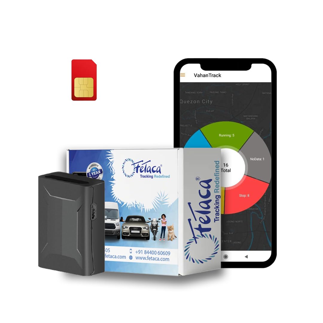 FeTaca® Multipurpose Wireless GPS Tracker for Car, Bike, Kids School Bag and Any Vehicle with Voice Monitoring & Geo Fence Including 1 Year SIM Data & Software Subscription - 10000 mAh Battery