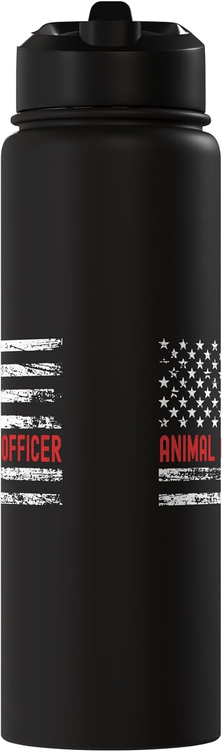 Animal Control Officer USA Flag Profession Retro Job Title Stainless Steel Insulated Water Bottle
