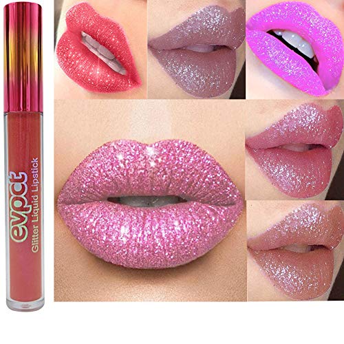 Ownest 6 Color Diamond Glitter Liquid Lipstick Set,Moisturizing Liquid Lipstick,Long Lasting Waterproof Shimmer Lip Gloss Set