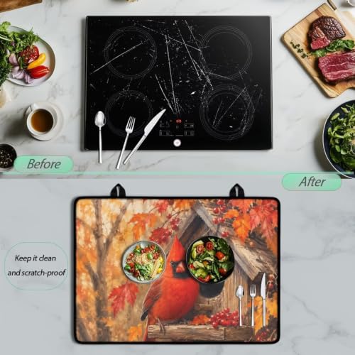 Image of Induction Stove Top Cover Protector Dustproof Flat Top Stove Cover Mat Universal Stove Top Cover for Electric Cooktop Fall Season Kitchen Decor, 29 x 21 Inch, Cardinal Leaf Berry Print