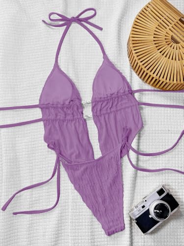 Image of RoseSeek Women's 2 Piece Boho Polka Dots Beaded Bikini Sets Sexy Swimsuits | Halter Swimsuits, Backless, Textured, Tie Side, Tankini Set, Bathing Suits, Summer, Vacation
