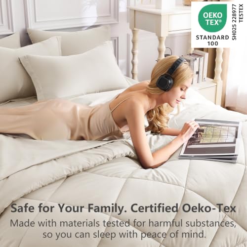 Image of CozyLux Full Size Comforter Sets Beige - 7 Pieces Bed in a Bag Full, Luxury Soft Bed Set for All Seasons, Bedding Set with Down Alternative Comforter, Sheets, Pillowcases & Shams